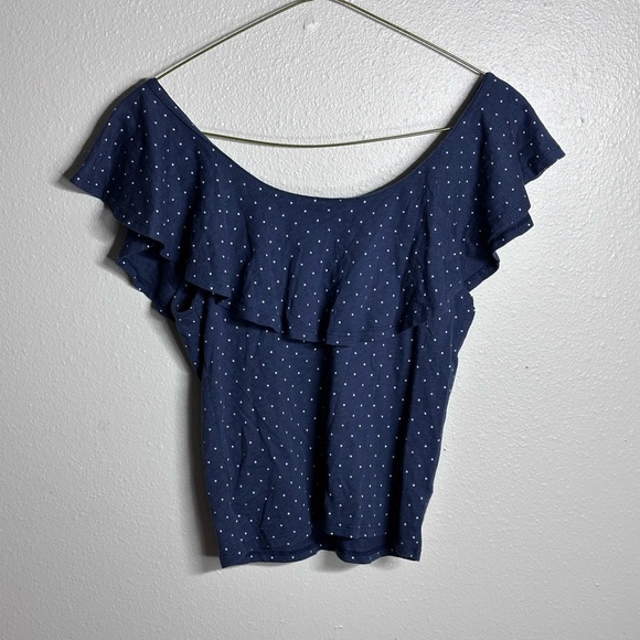 American Eagle Women Off Shoulder Dotted Blue Top size XS - Picture 5 of 7